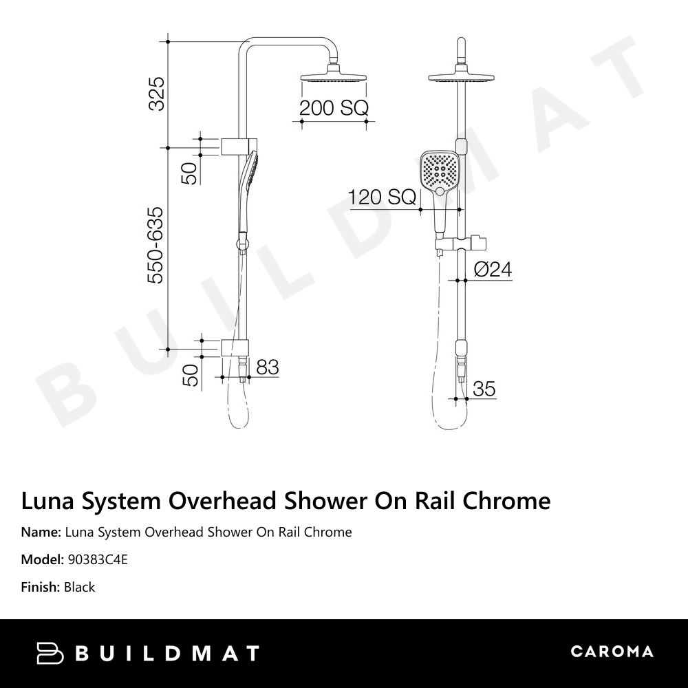 Luna System Overhead Shower On Rail Chrome