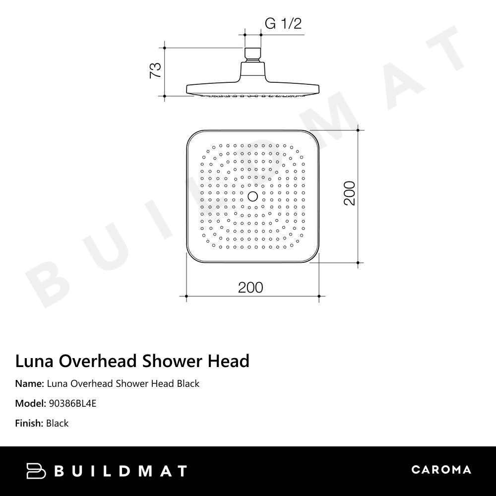 Luna Overhead Shower Head Black