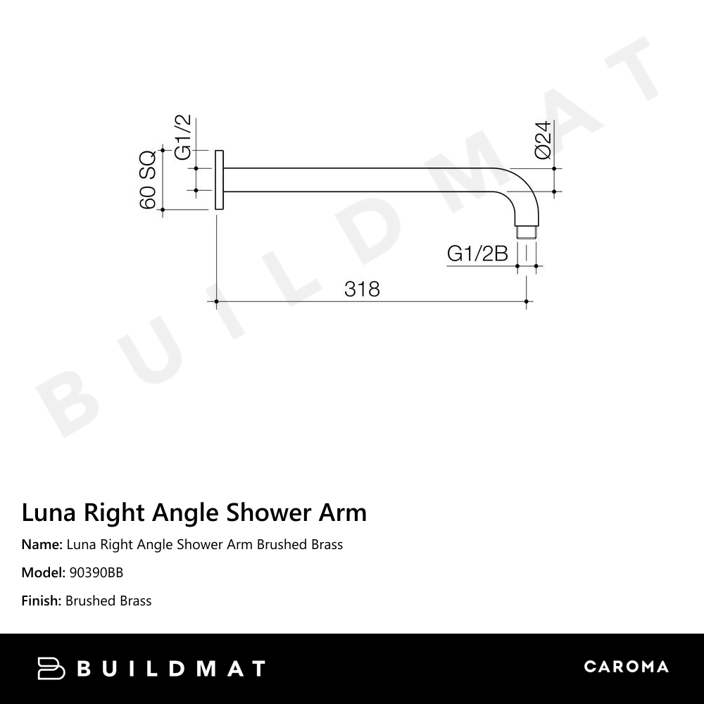 Luna Right Angle Shower Arm Brushed Brass