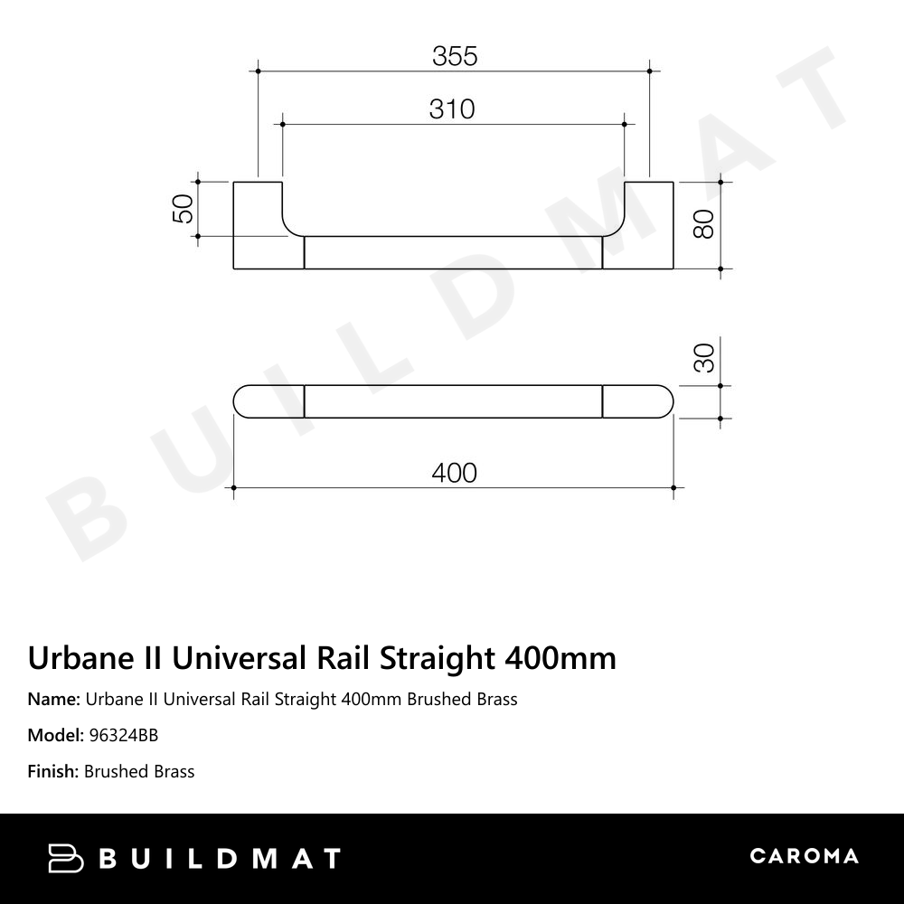 Urbane II Universal Rail Straight 400mm Brushed Brass