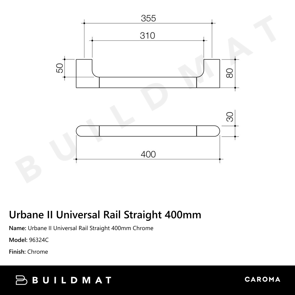 Urbane II Universal Rail Straight 400mm Chrome