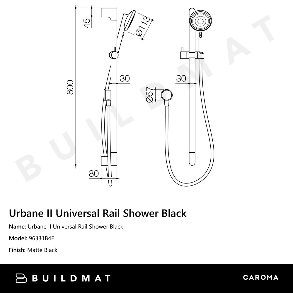 Urbane II Universal Rail Shower Black