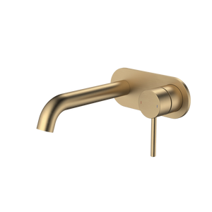 Liano II 175mm Wall Basin/Bath Mixer and Outlet Rounded Plate Brushed Brass Lead Free - Brushed Brass