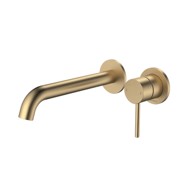 Liano II 210mm Wall Basin/Bath Mixer and Outlet Brushed Brass Lead Free