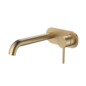 Liano II 210mm Wall Basin/Bath Mixer and Outlet Rounded Plate Brushed Brass Lead Free - Brushed Brass