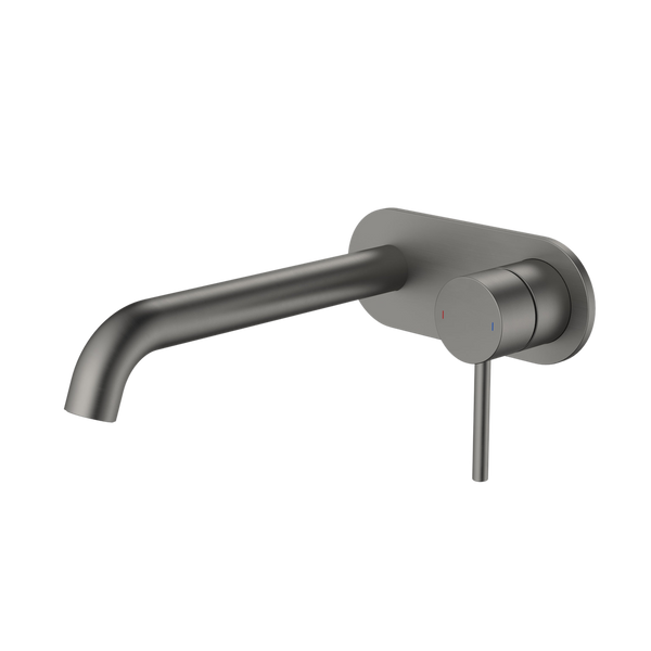 Liano II 210mm Wall Basin/Bath Mixer and Outlet Rounded Plate Gunmetal Lead Free