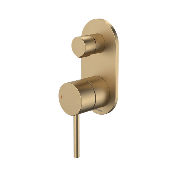 Liano II Bath / Shower Mixer With Diverter and Outlet Rounded Plate Brushed Brass