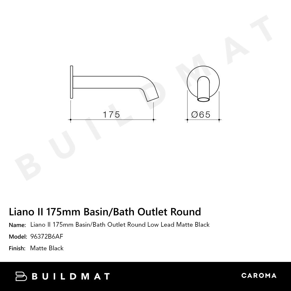 Liano II 175mm Basin/Bath Outlet Round Low Lead Matte Black