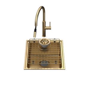 Urbane II Single Bowl Sink with Liano II Pull Out Sink Mixer Brushed Brass - Brushed Brass