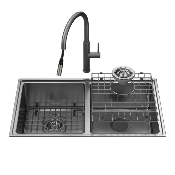 Urbane II Double Bowl Sink with Liano II Pull Out Sink Mixer Gunmetal
