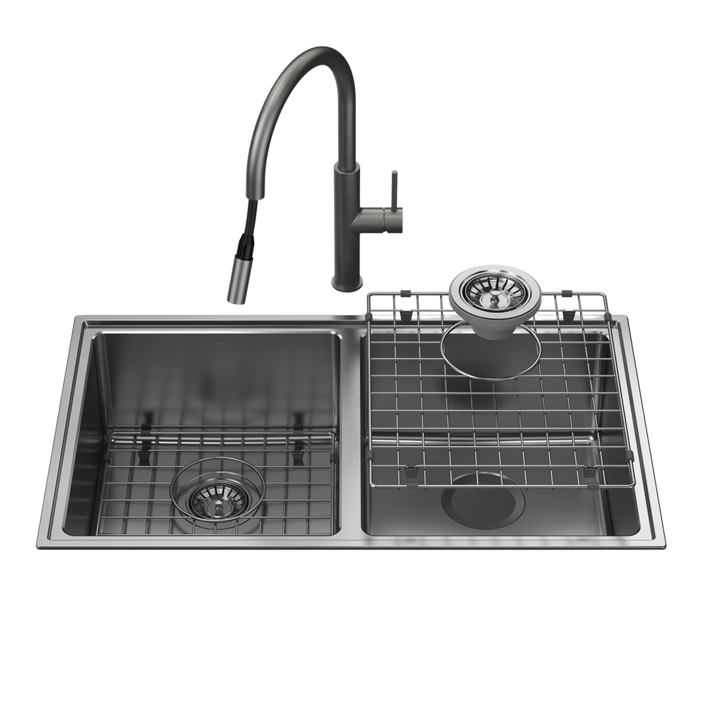 Urbane II Double Bowl Sink with Liano II Pull Out Sink Mixer Gunmetal