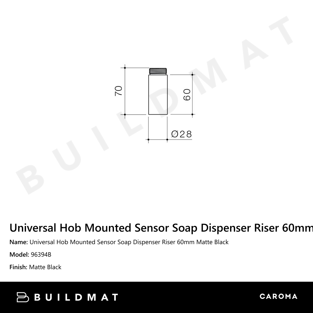 Universal Hob Mounted Sensor Soap Dispenser Riser 60mm Matte Black