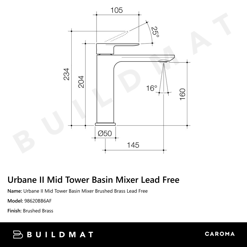 Urbane II Mid Tower Basin Mixer Brushed Brass Lead Free