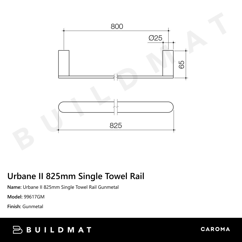 Urbane II 825mm Single Towel Rail Gunmetal