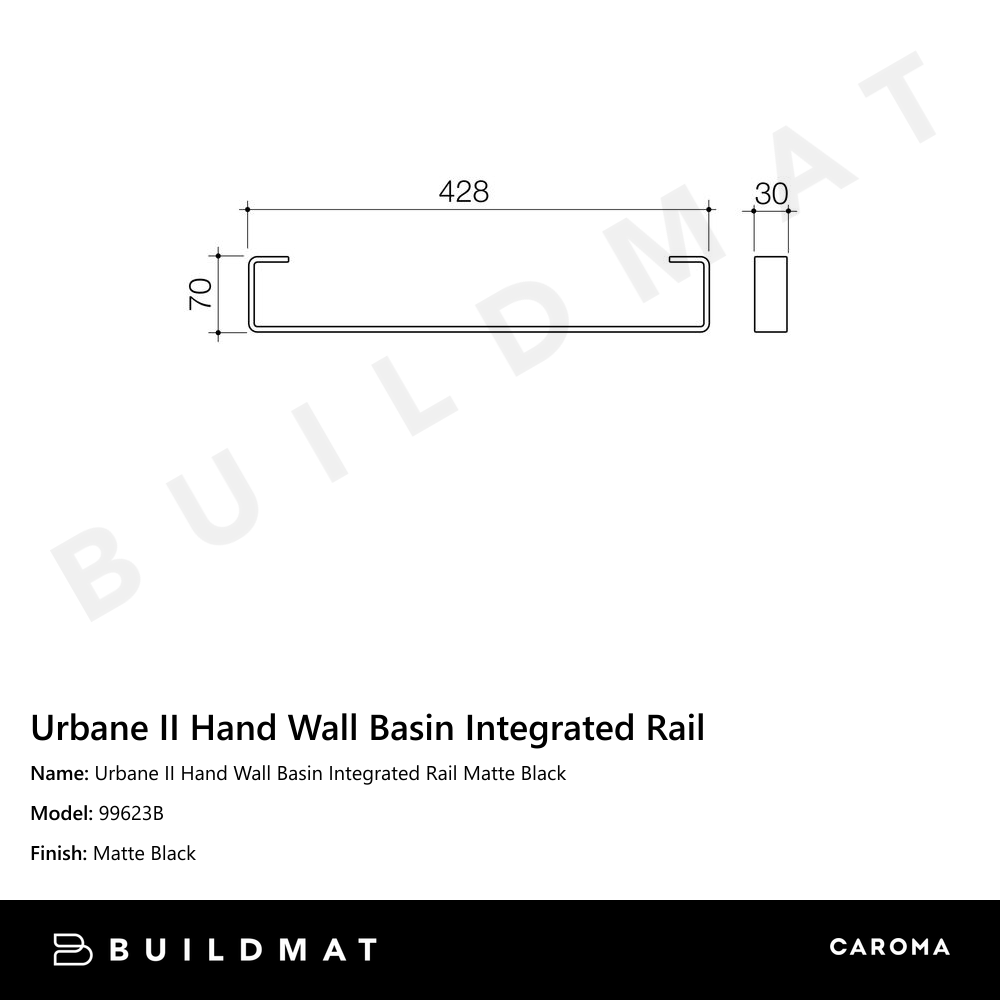 Urbane II Hand Wall Basin Integrated Rail Matte Black