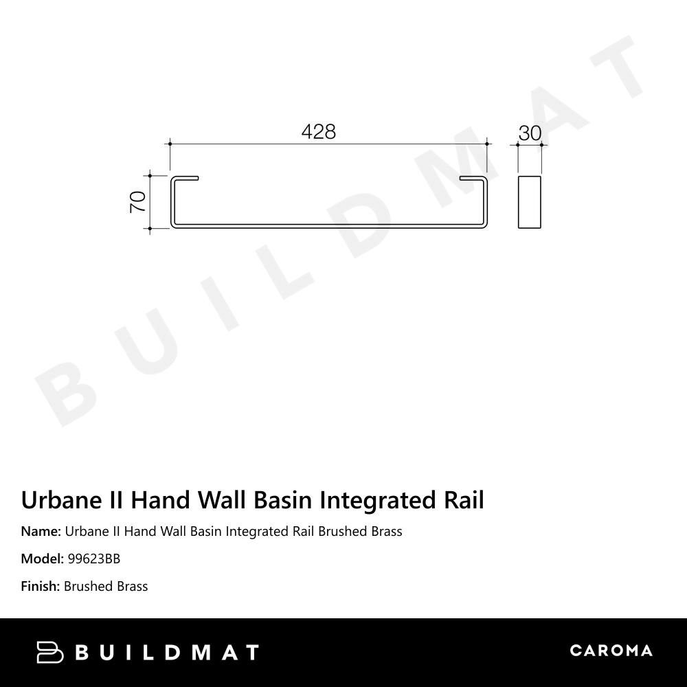 Urbane II Hand Wall Basin Integrated Rail Brushed Brass