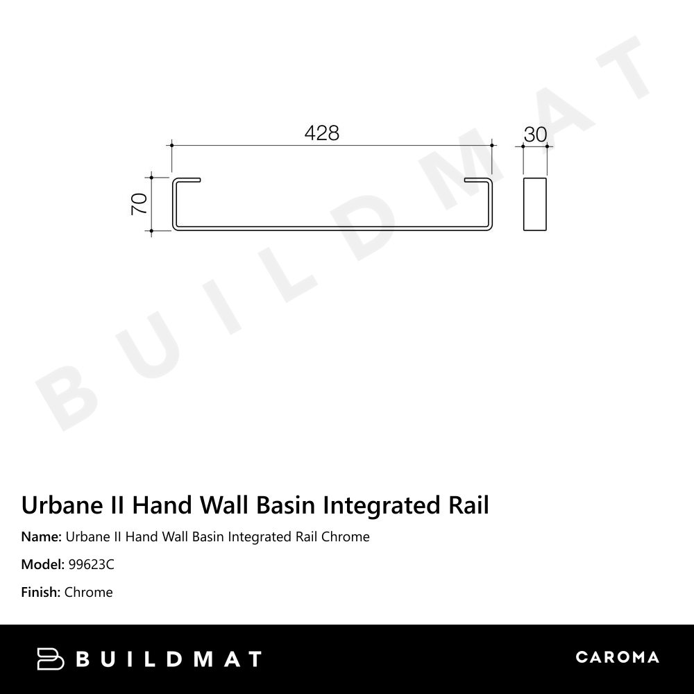 Urbane II Hand Wall Basin Integrated Rail Chrome