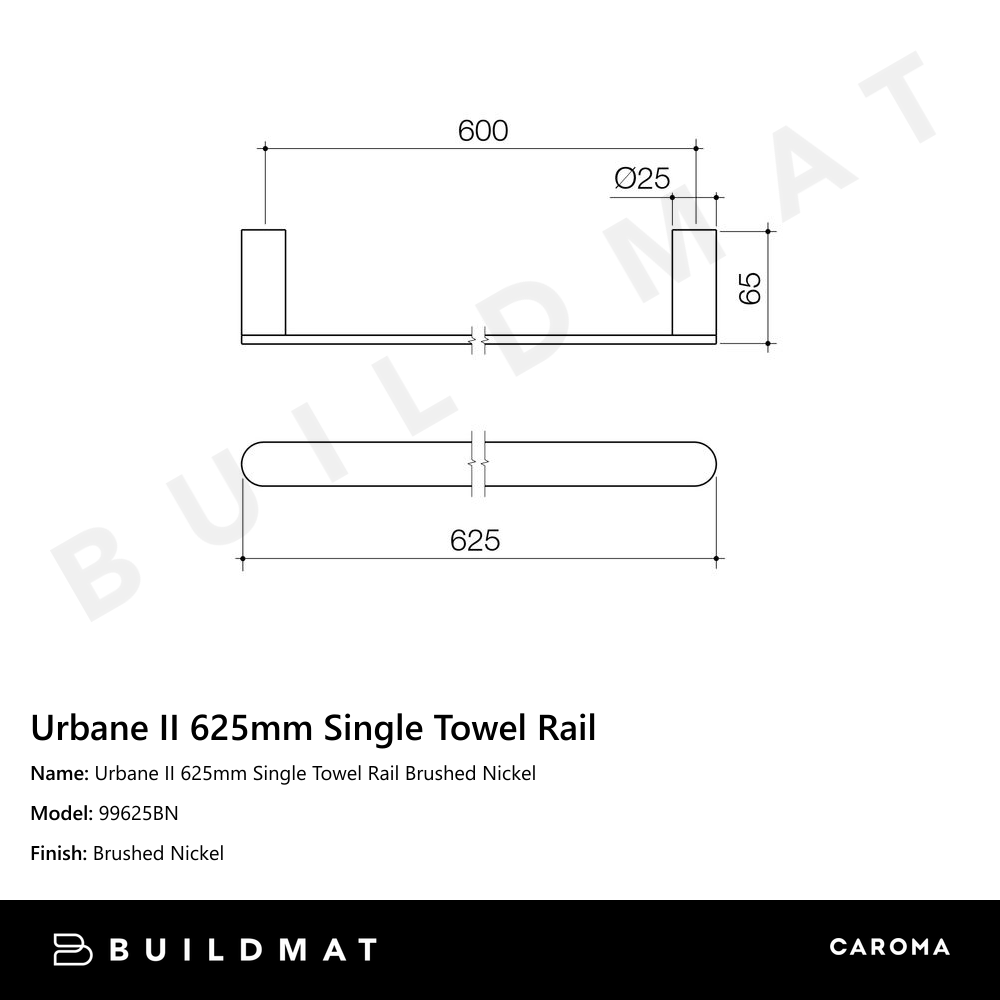 Urbane II 625mm Single Towel Rail Brushed Nickel