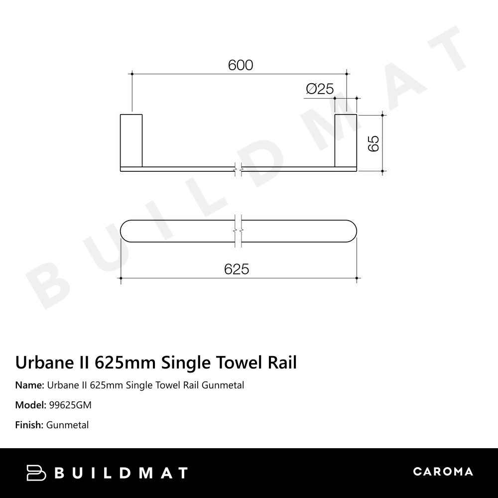 Urbane II 625mm Single Towel Rail Gunmetal