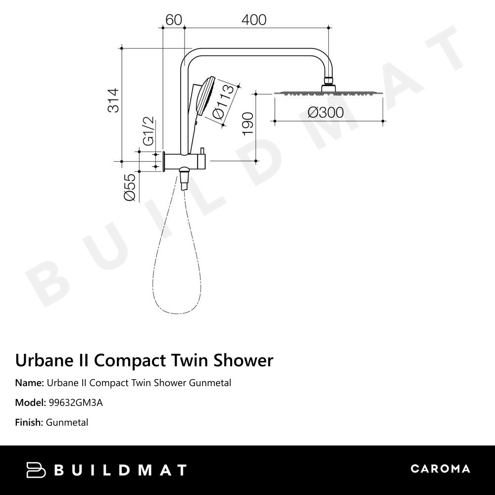 Urbane II Compact Twin Shower Gunmetal