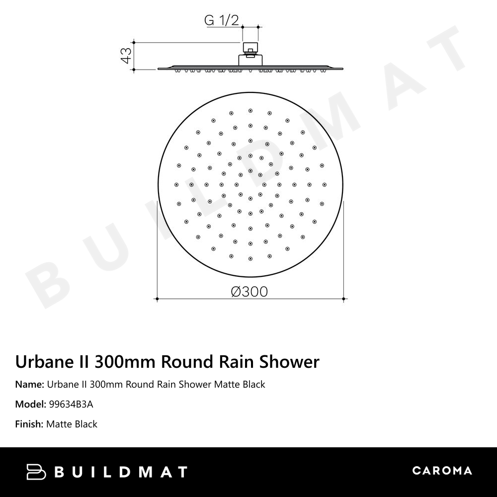 Urbane II 300mm Round Rain Shower Matte Black