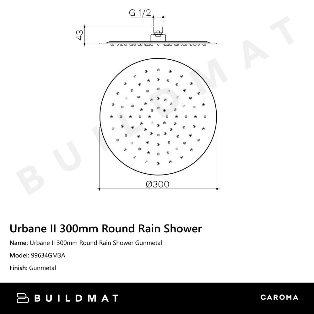 Urbane II 300mm Round Rain Shower  Gunmetal
