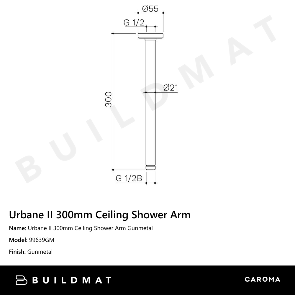 Urbane II 300mm Ceiling Shower Arm Gunmetal