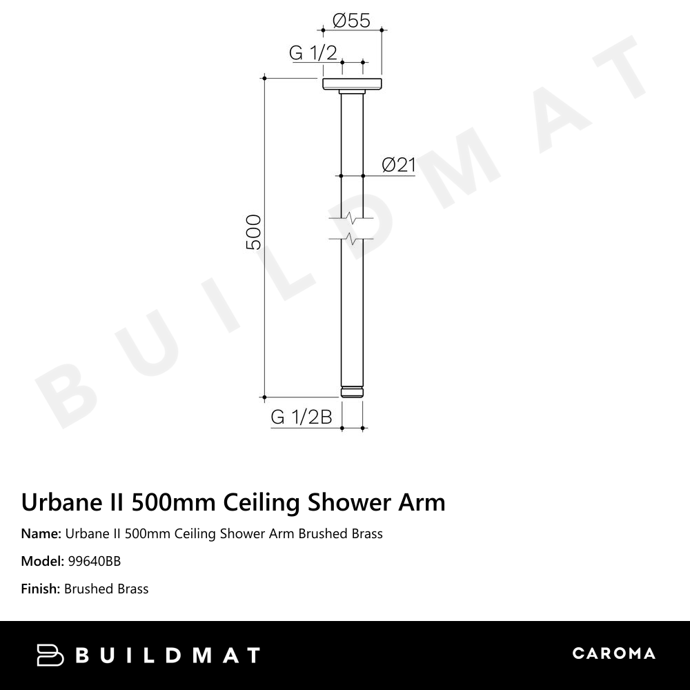 Urbane II 500mm Ceiling Shower Arm Brushed Brass
