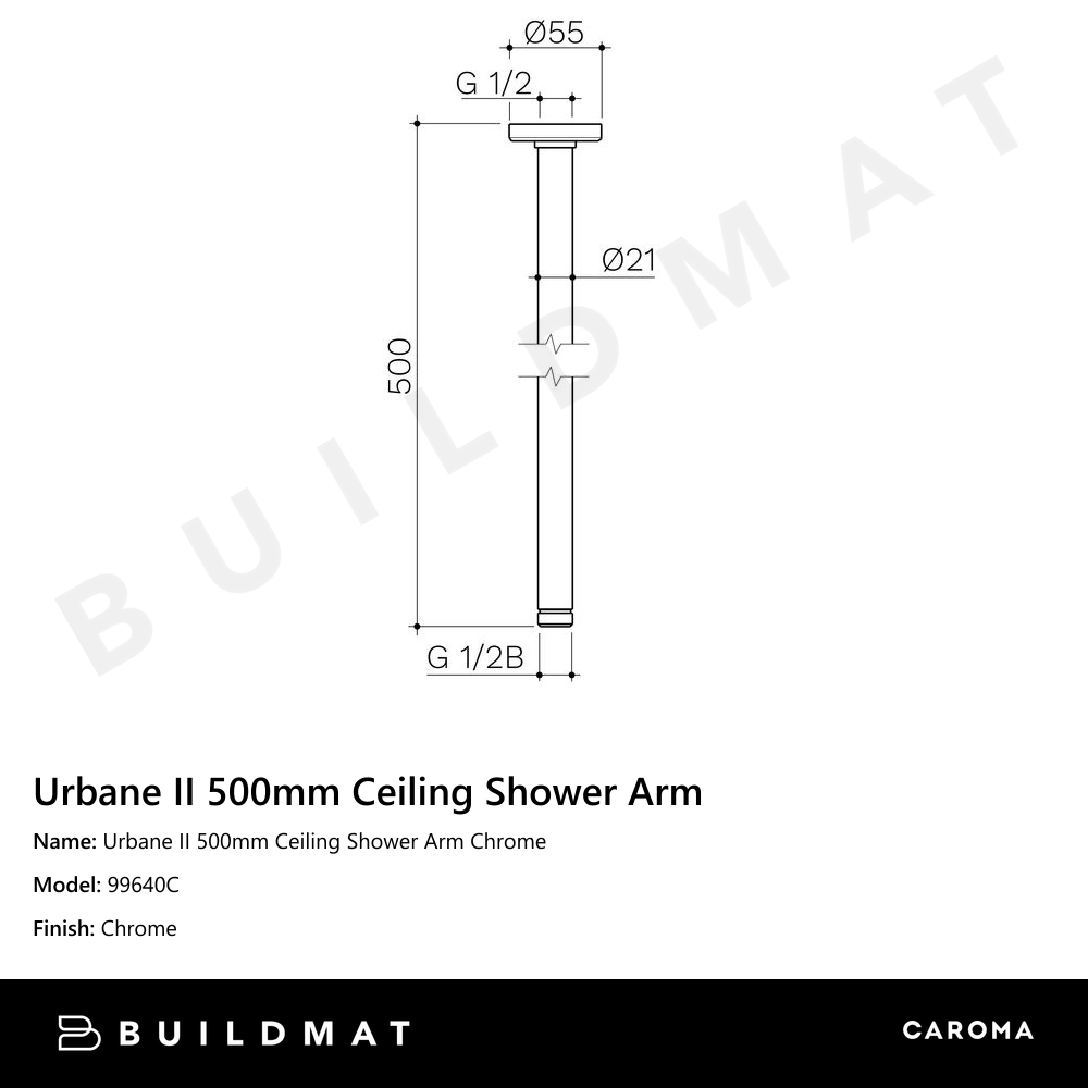 Urbane II 500mm Ceiling Shower Arm Chrome