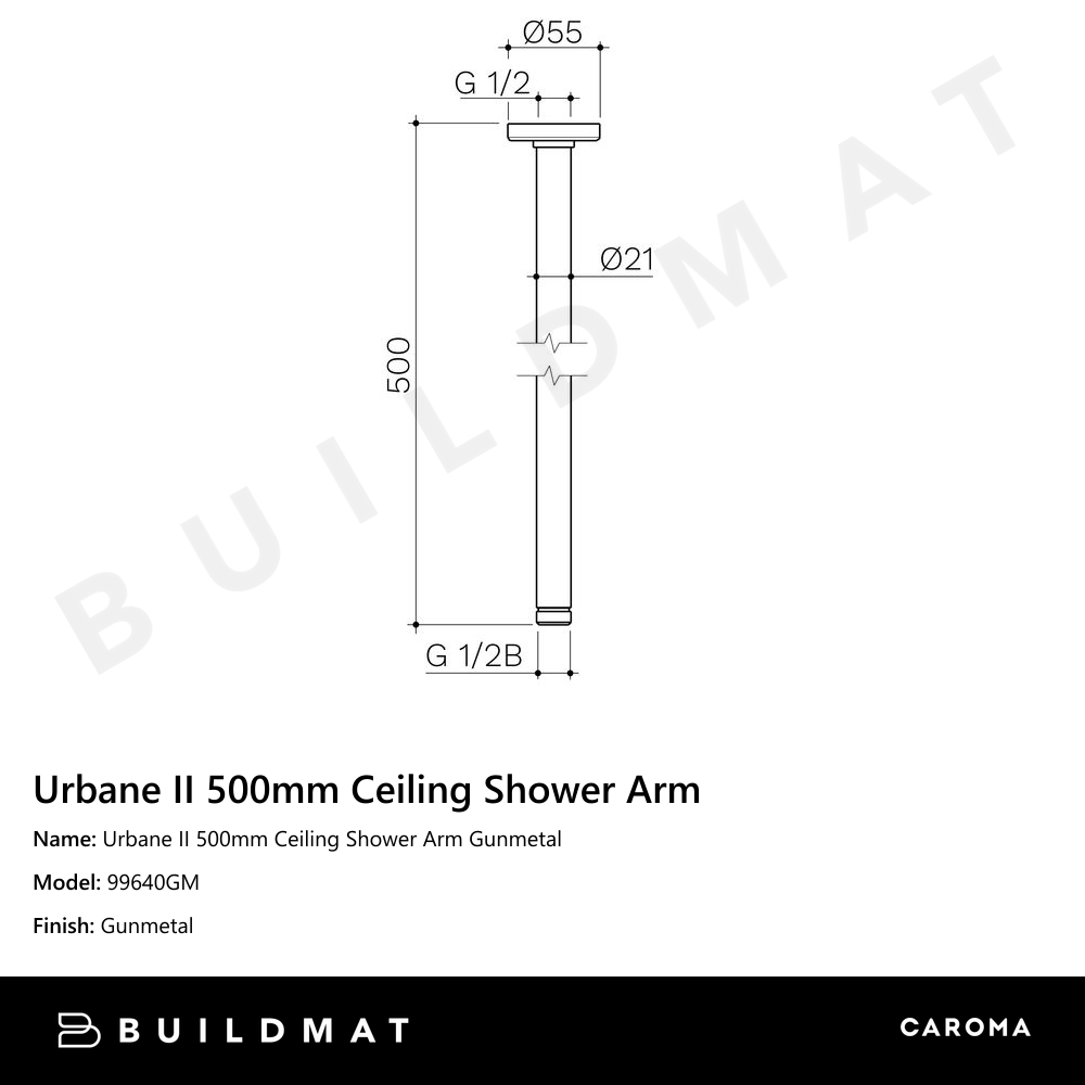 Urbane II 500mm Ceiling Shower Arm Gunmetal