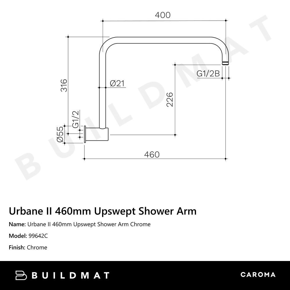 Urbane II 460mm Upswept Shower Arm Chrome