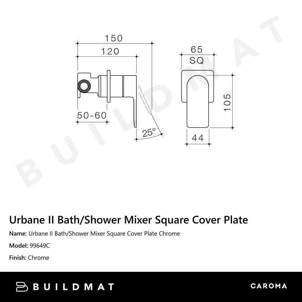 Urbane II Bath/Shower Mixer Square Cover Plate Chrome