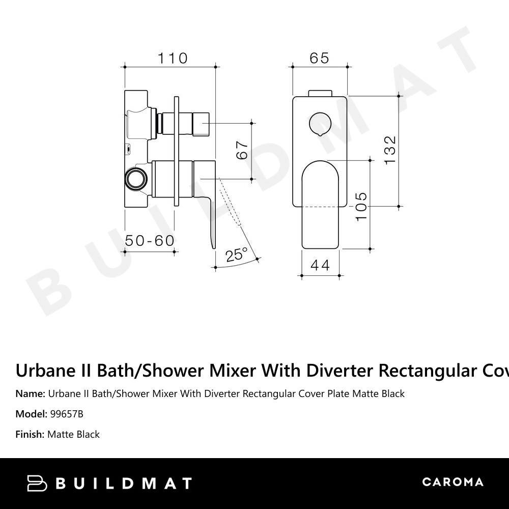 Urbane II Bath/Shower Mixer With Diverter Rectangular Cover Plate Matte Black