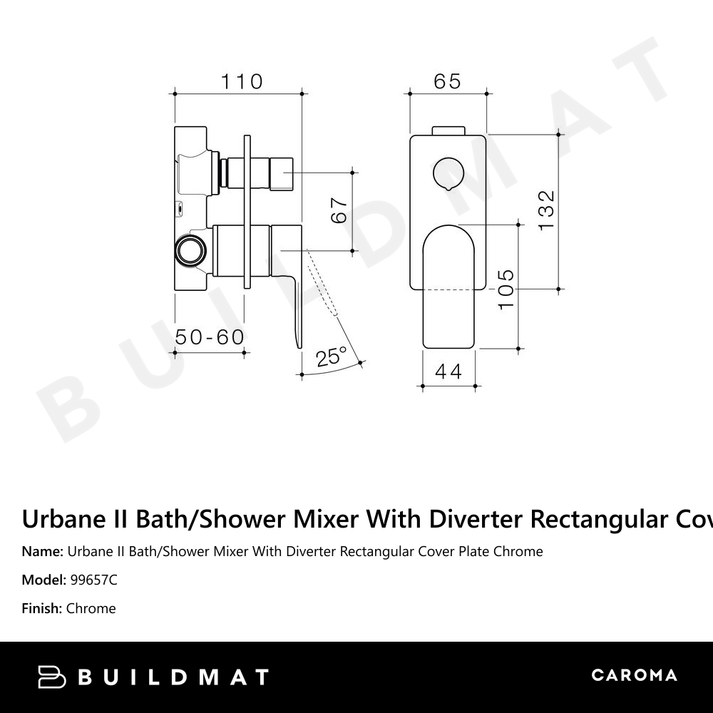 Urbane II Bath/Shower Mixer With Diverter Rectangular Cover Plate Chrome