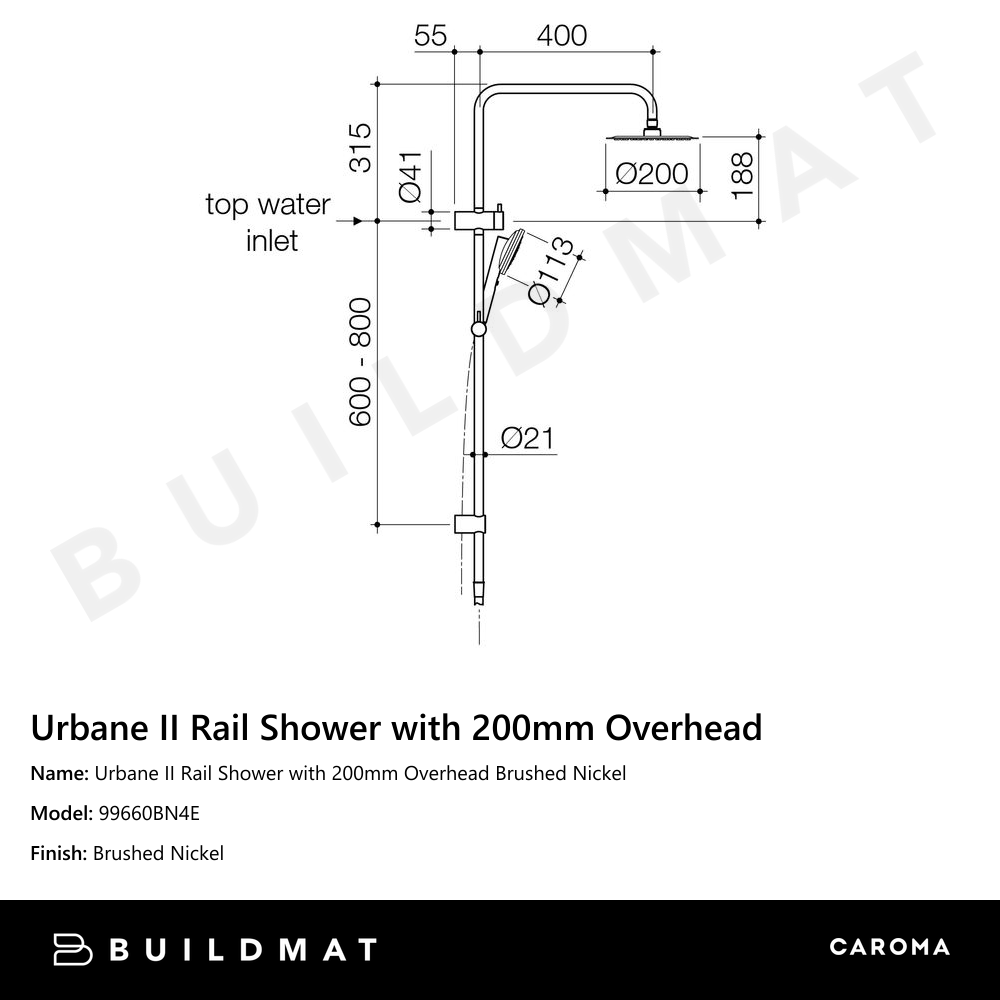 Urbane II Rail Shower with 200mm Overhead Brushed Nickel