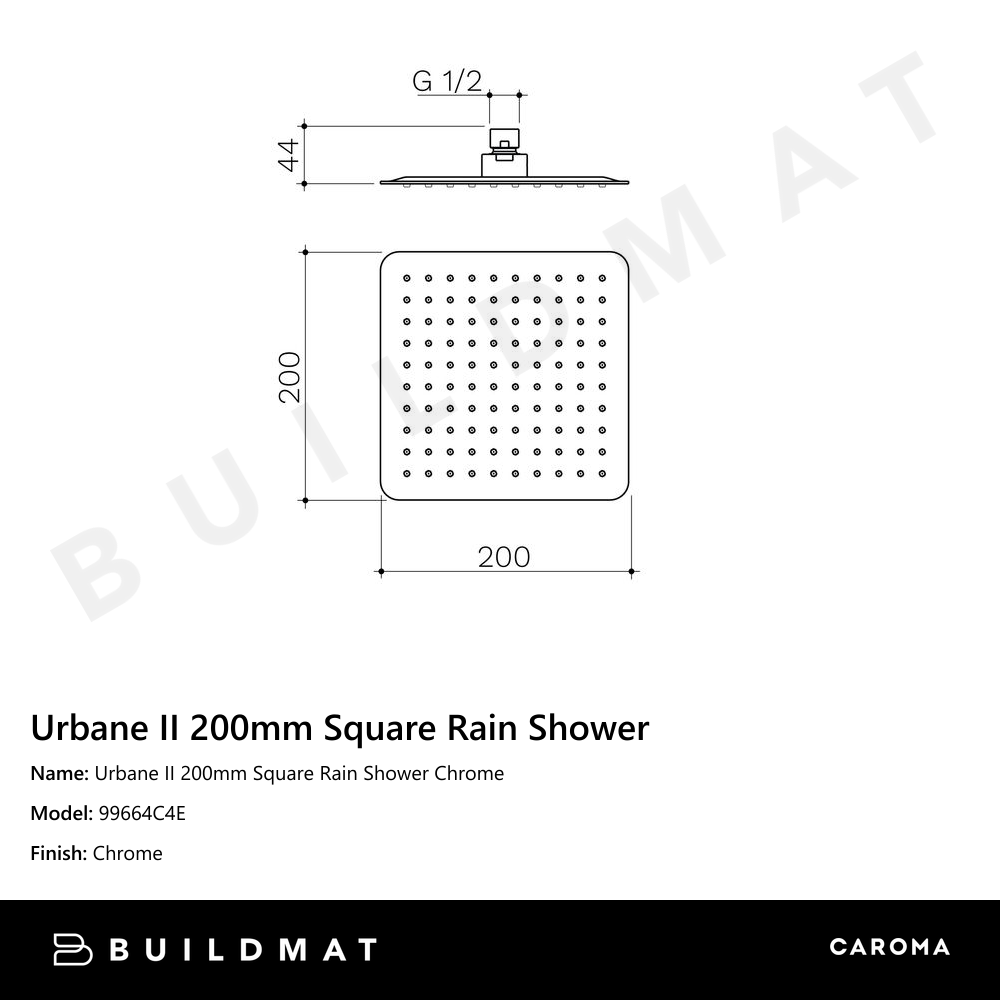 Urbane II 200mm Square Rain Shower Chrome