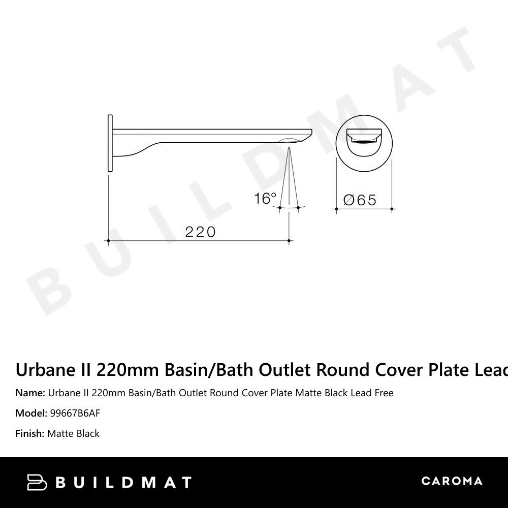 Urbane II 220mm Basin/Bath Outlet Round Cover Plate Matte Black Lead Free
