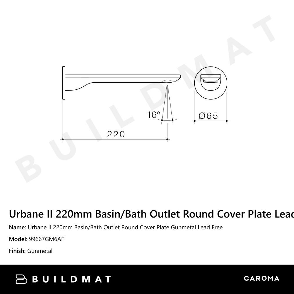 Urbane II 220mm Basin/Bath Outlet Round Cover Plate Gunmetal Lead Free