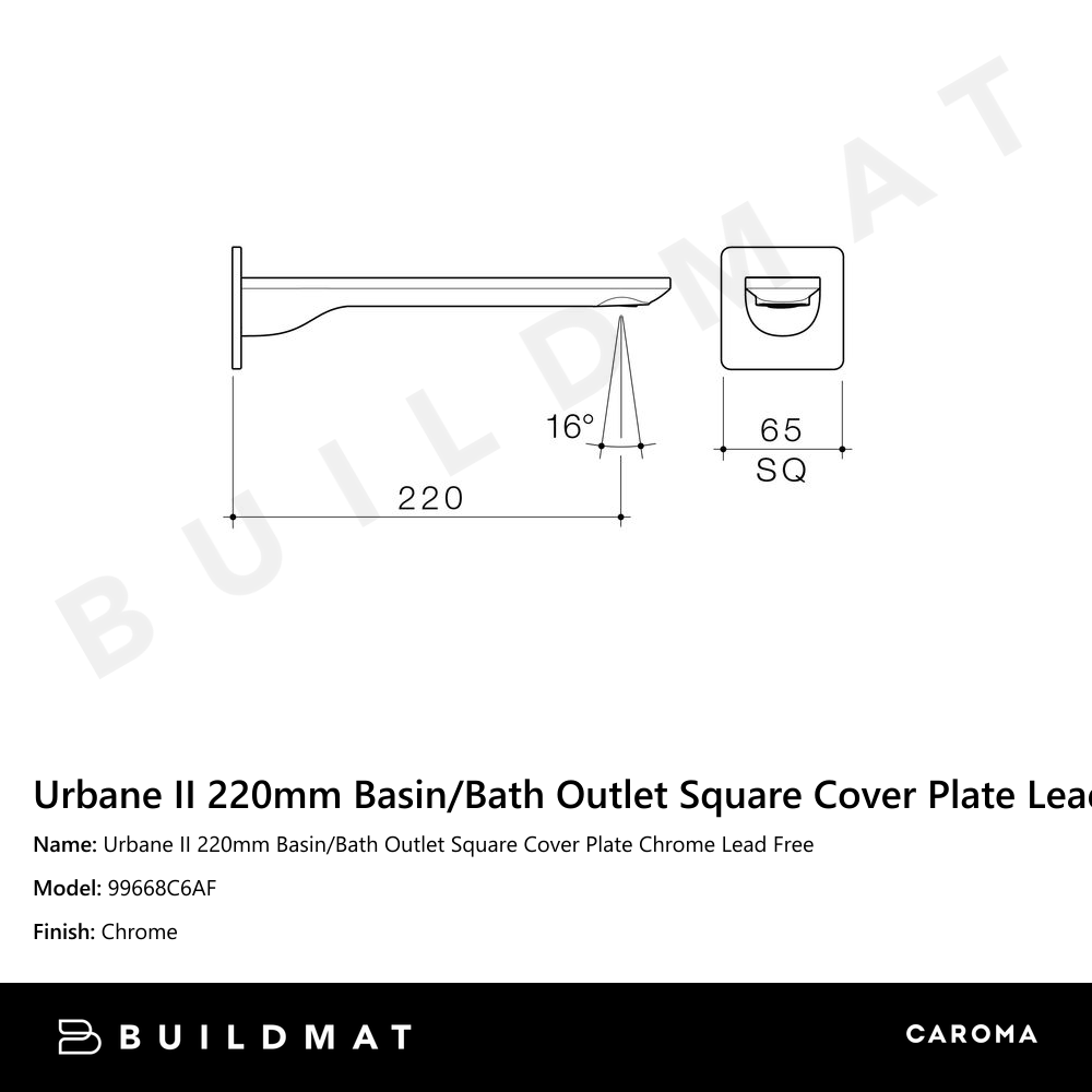 Urbane II 220mm Basin/Bath Outlet Square Cover Plate Chrome Lead Free