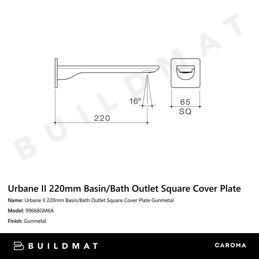 Urbane II 220mm Basin/Bath Outlet Square Cover Plate Gunmetal