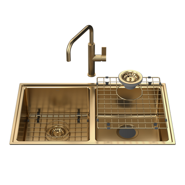 Urbane II Double Bowl Sink with Urbane II Sink Mixer Brushed Brass