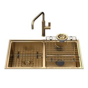 Urbane II Double Bowl Sink with Urbane II Sink Mixer Brushed Brass - Brushed Brass