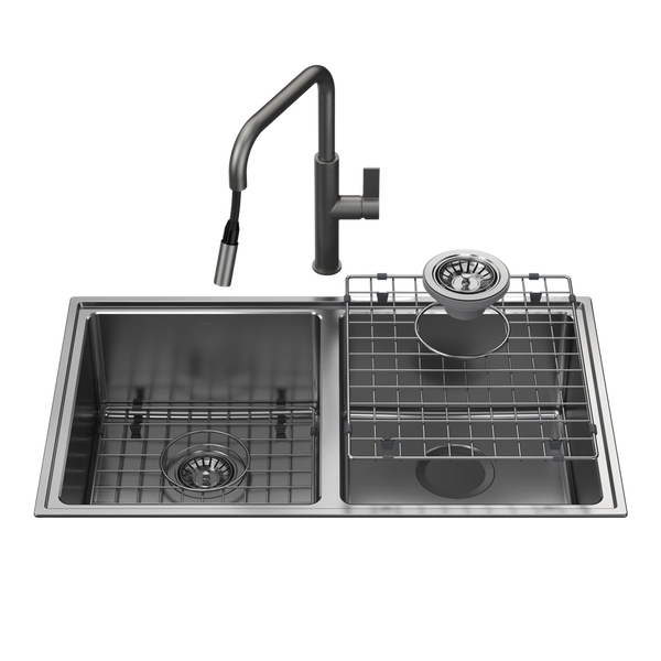 Urbane II Double Bowl Sink with Urbane II Pull Out Sink Mixer Gunmetal