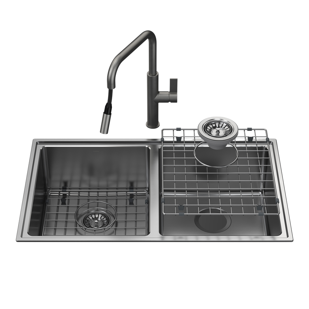 Urbane II Double Bowl Sink with Urbane II Pull Out Sink Mixer Gunmetal