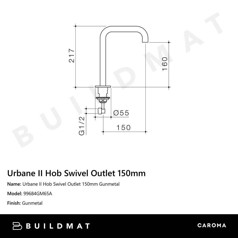 Urbane II Hob Swivel Outlet 150mm Gunmetal