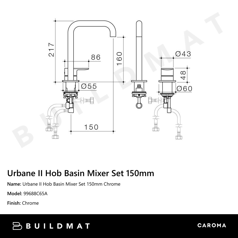 Urbane II Hob Basin Mixer Set 150mm Chrome