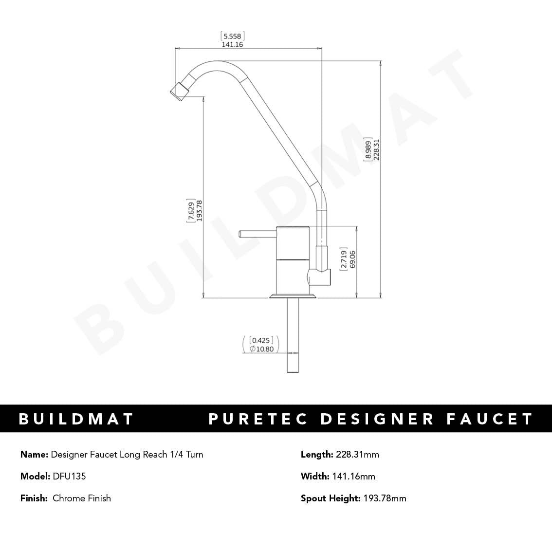 Designer Faucet Long Reach 1/4 Turn