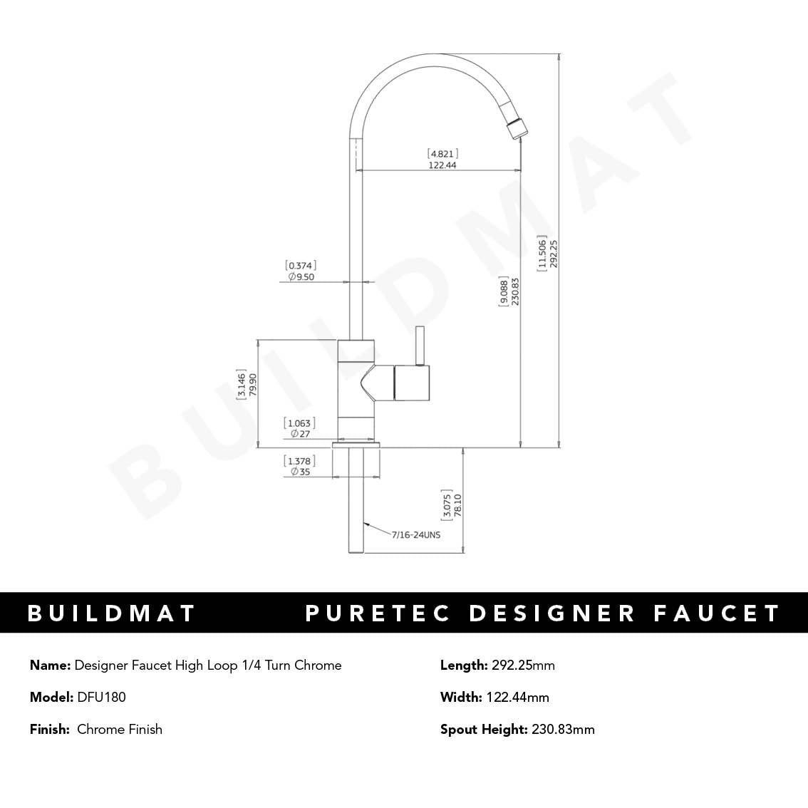 Designer Faucet High Loop 1/4 Turn Chrome
