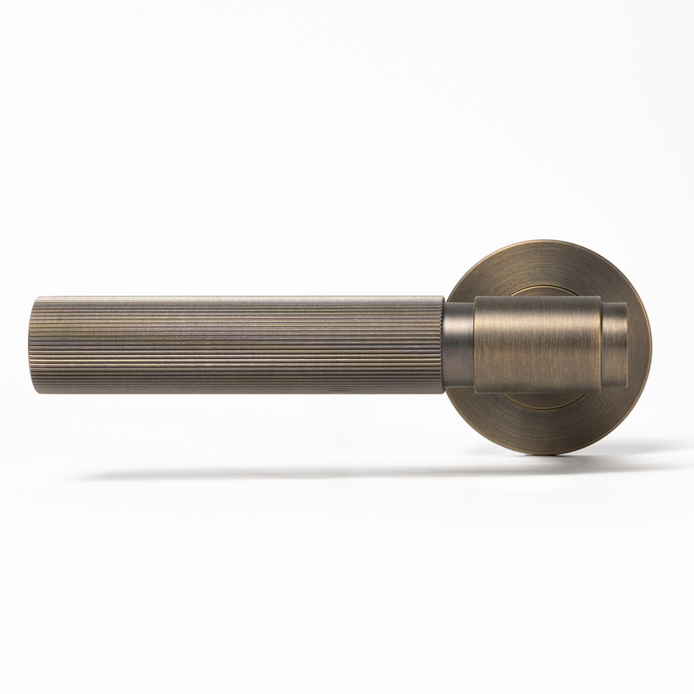 Marko Door Handle Linear Reeded Brushed Vintage Antique Brass