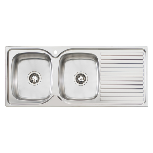 Endeavour Double Bowl Sink With Drainer Left Stainless Steel